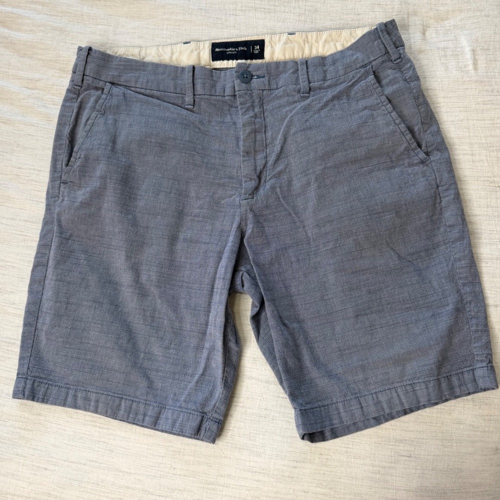 Abercrombie & Fitch Men 34 Blue Shorts Stretch Chino Casual Summer Preppy